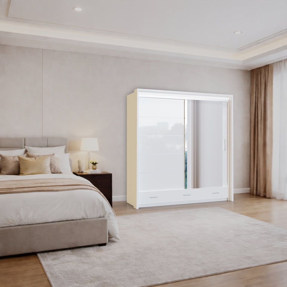 Tokyo High Gloss Sliding Wardrobe with Mirrors and Metallic Handles