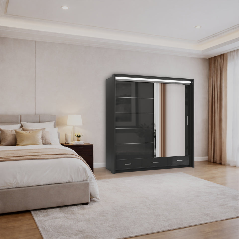 Tokyo High Gloss Sliding Wardrobe with Mirrors and Metallic Handles