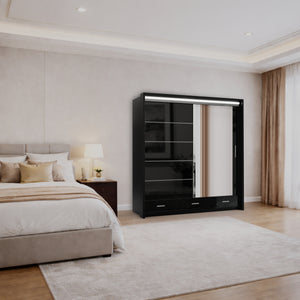 Tokyo High Gloss Sliding Wardrobe with Mirrors and Metallic Handles