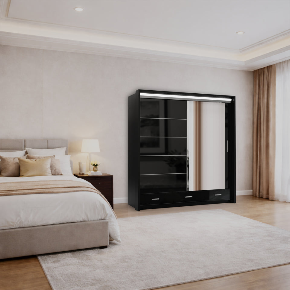 Tokyo High Gloss Sliding Wardrobe with Mirrors and Metallic Handles