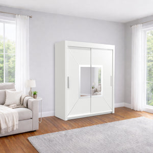 Austria Sliding Door Mirror Wardrobe - Grey, White, oak, and Black