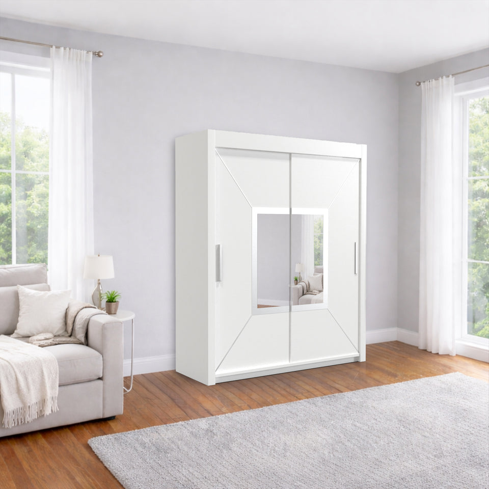 Austria Sliding Door Mirror Wardrobe - Grey, White, oak, and Black