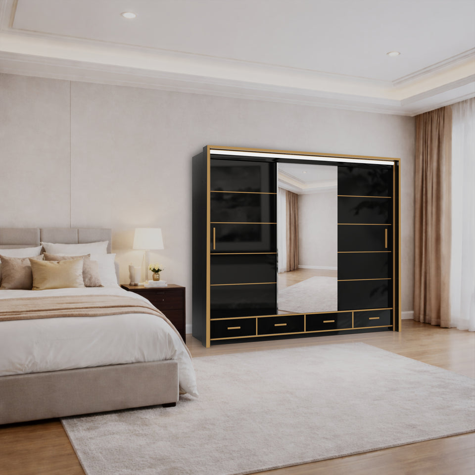 Tokyo High Gloss Sliding Wardrobe with Mirrors and Metallic Handles