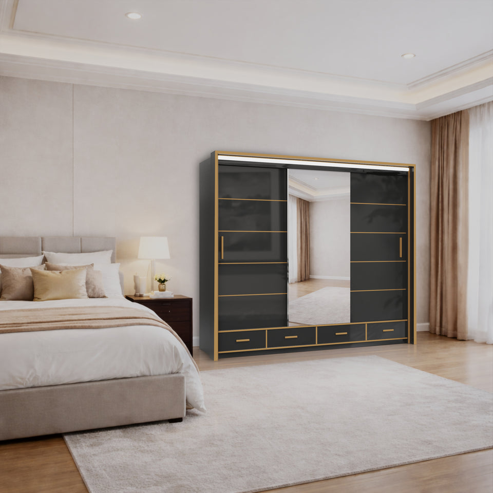 Tokyo High Gloss Sliding Wardrobe with Mirrors and Metallic Handles