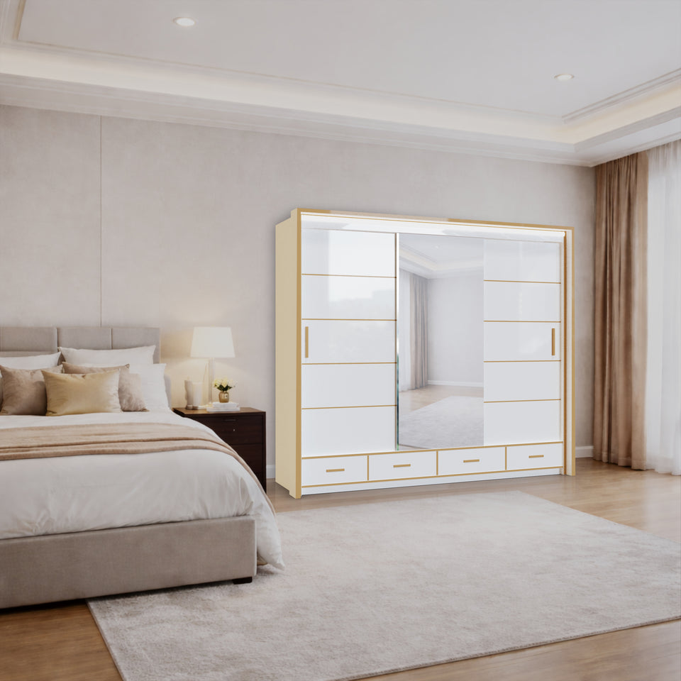 Tokyo High Gloss Sliding Wardrobe with Mirrors and Metallic Handles