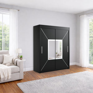 Austria Sliding Door Mirror Wardrobe - Grey, White, oak, and Black