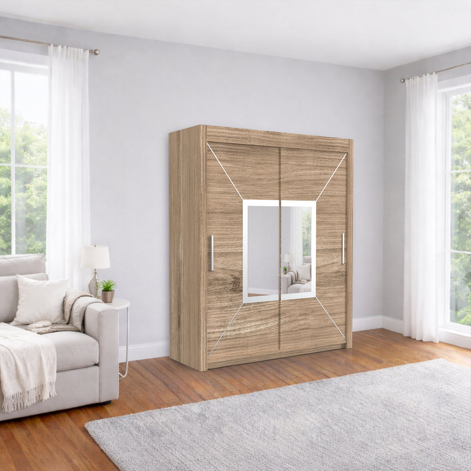 Austria Sliding Door Mirror Wardrobe - Grey, White, oak, and Black