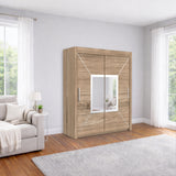 Austria Sliding Door Mirror Wardrobe - Grey, White, oak, and Black