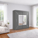 Austria Sliding Door Mirror Wardrobe - Grey, White, oak, and Black
