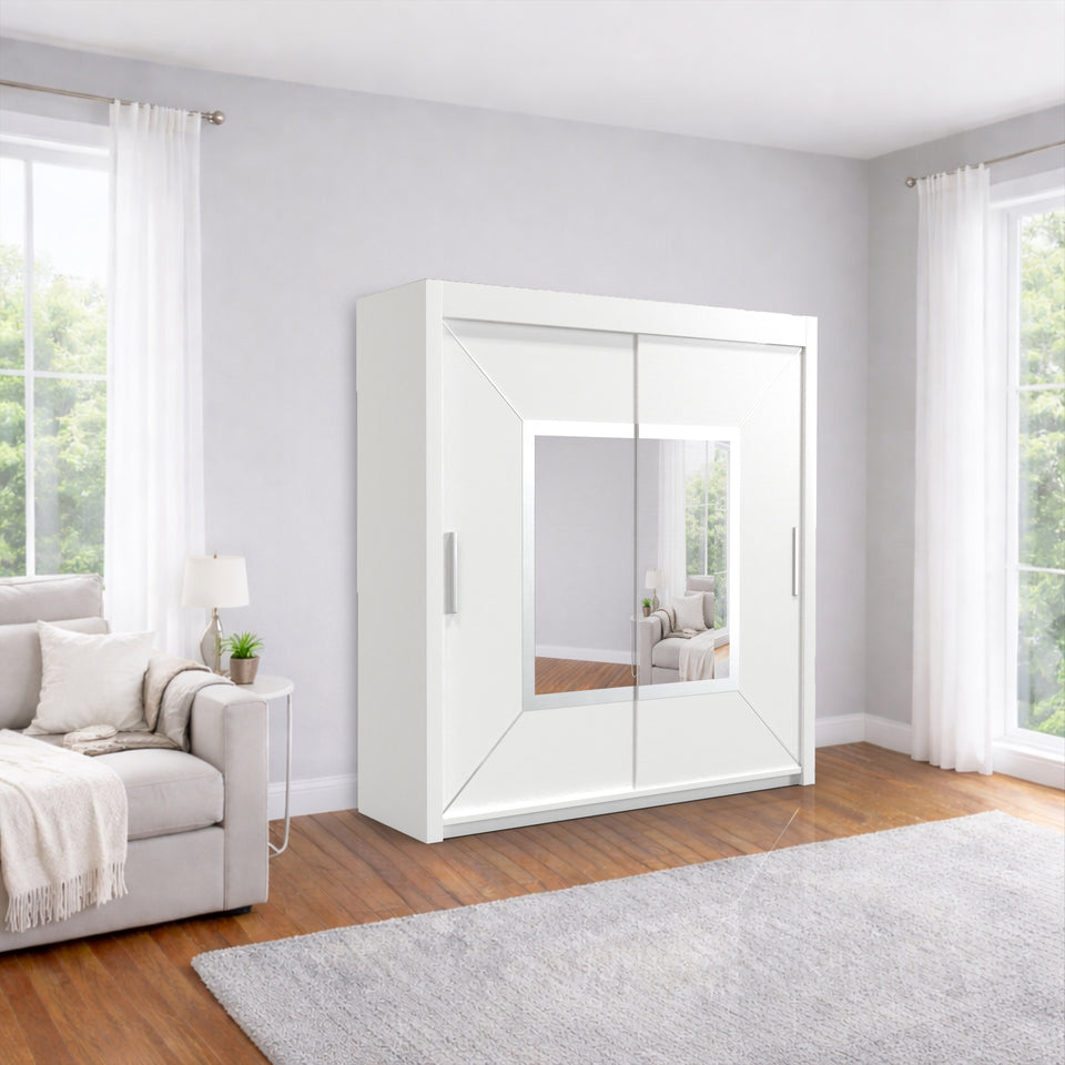 Austria Sliding Door Mirror Wardrobe - Grey, White, oak, and Black