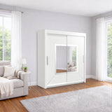 Austria Sliding Door Mirror Wardrobe - Grey, White, oak, and Black