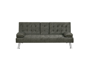 Modern Convertible Sofabed with Cupholder – Black & Grey Fabric