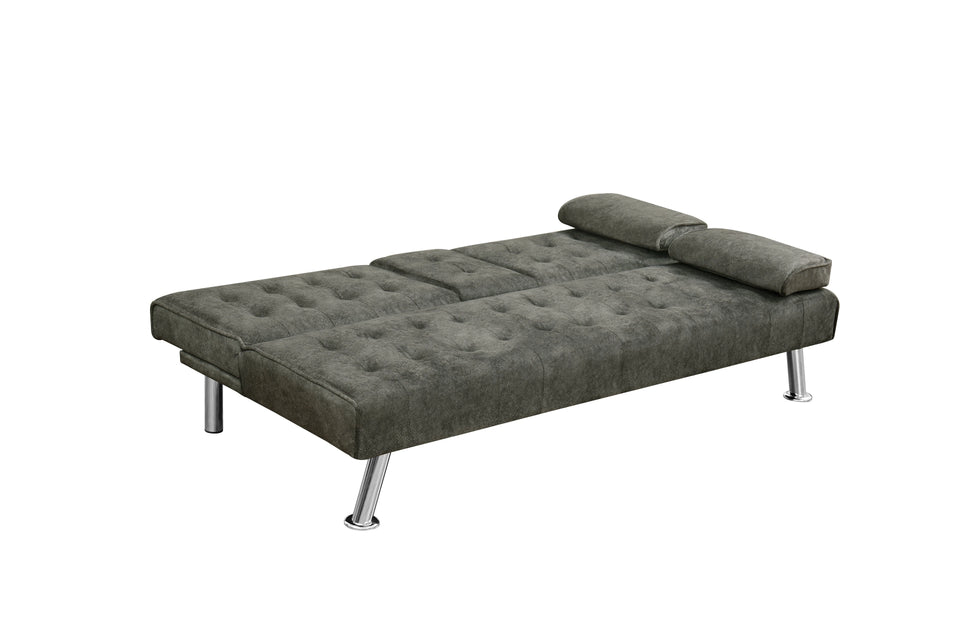Modern Convertible Sofabed with Cupholder – Black & Grey Fabric