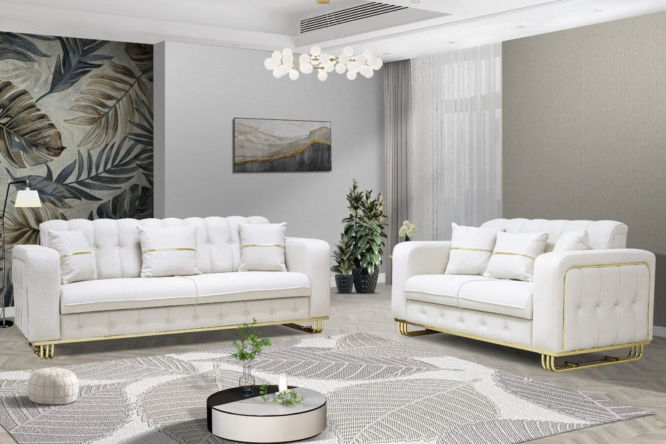 Berlin Sofa Set  3+2 Seater With Gold Or Silver Frame