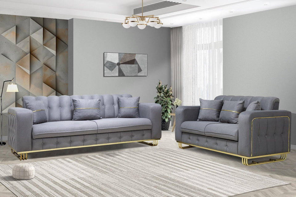 Berlin Sofa Set  3+2 Seater With Gold Or Silver Frame
