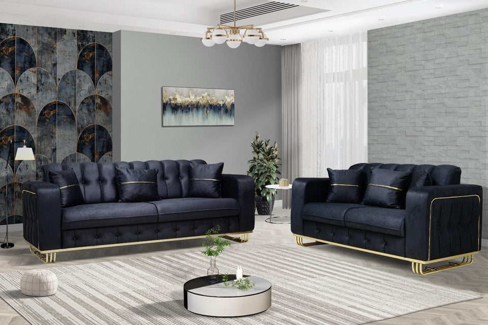Berlin Sofa Set  3+2 Seater With Gold Or Silver Frame